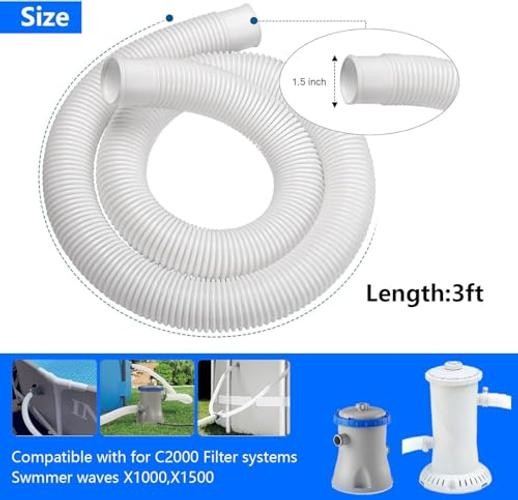 1-1/4 Inch x 3ft Replacement Pool Hose for Summer Waves Pool Skimmer – 2 Pack