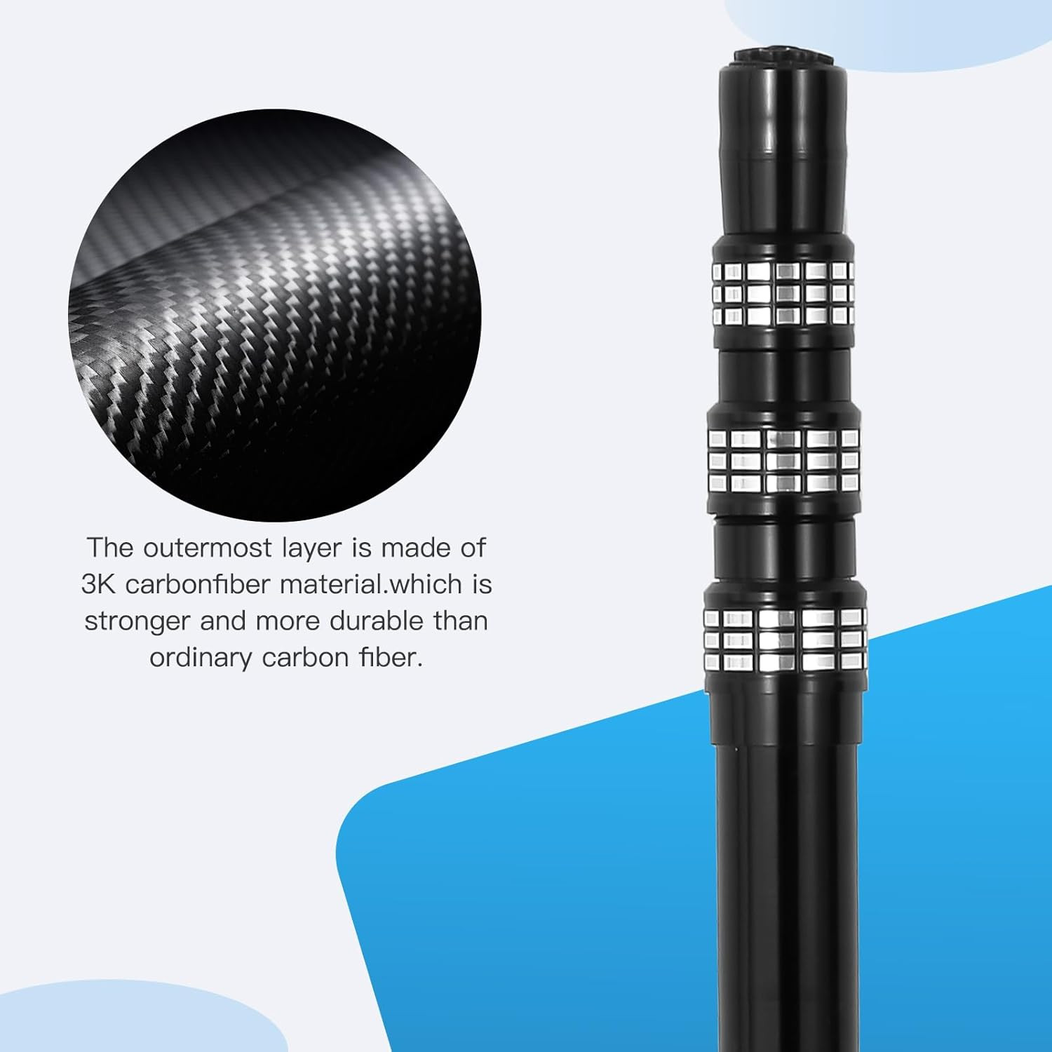 Carbon Fiber Pool Rod – Professional 4.5-15 Foot Telescopic 4-Piece Pool Cleanin