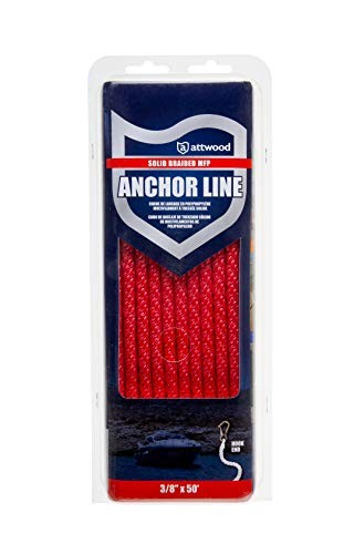 11736-7 Solid Braided MFP Anchor Line, Red, Spring Hook, 3/8-Inch Diameter,
