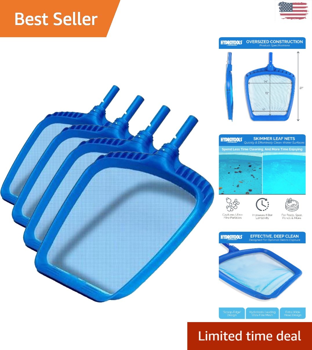 Ergonomic Heavy Duty Leaf and Debris Skimmer – Pack of 4 for Enhanced Filtration