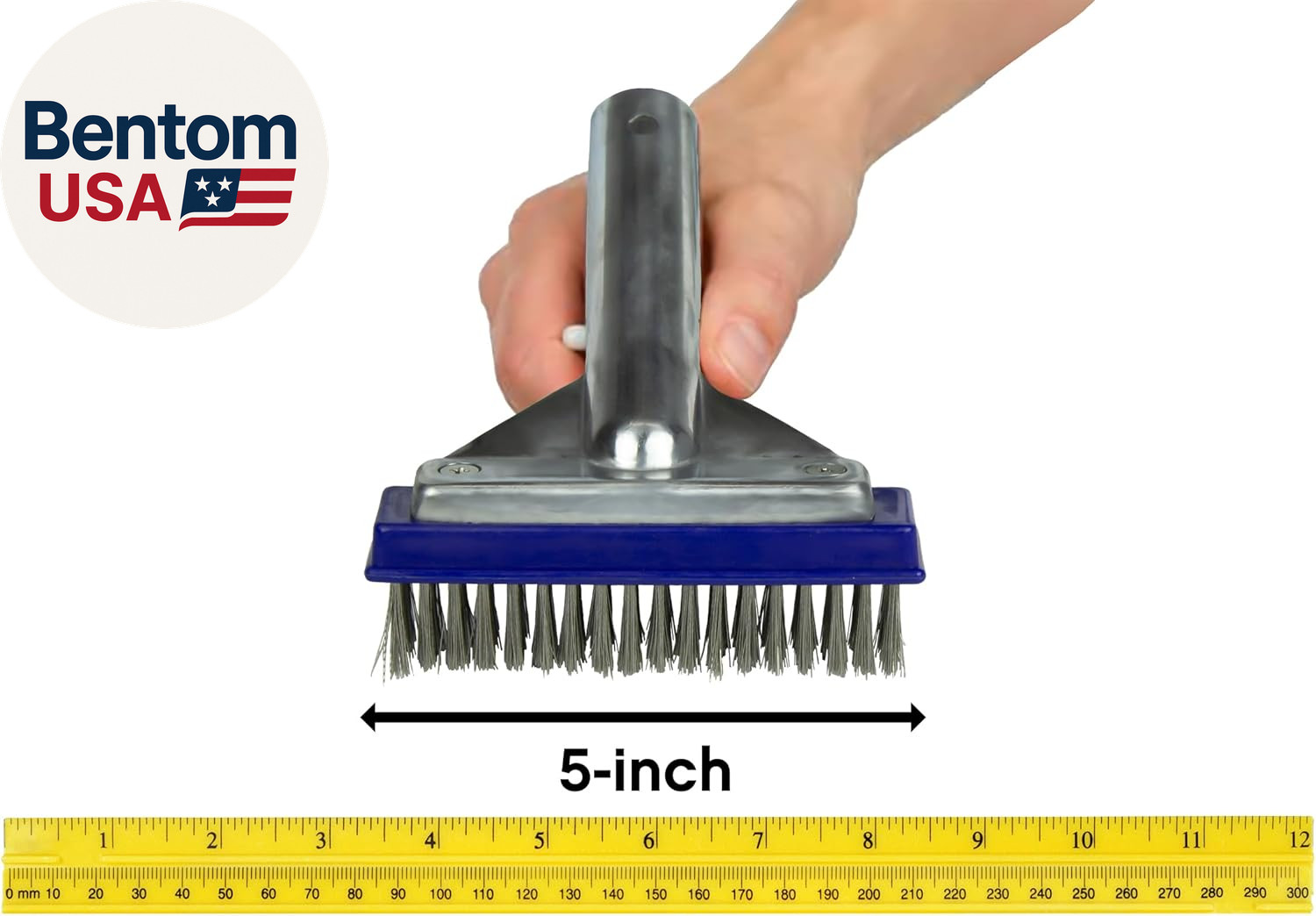5-Inch Stainless Steel Pool Algae Detail Brush, Heavy-Duty Aluminum Back, for Gu