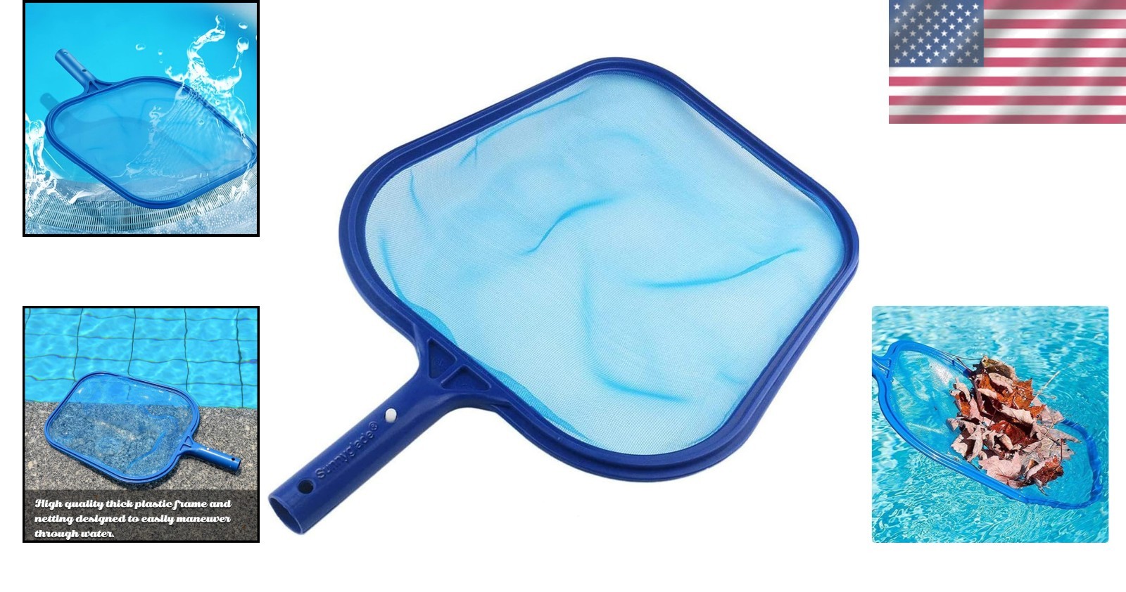 Heavy-Duty Pool Skimmer Leaf Rake with Fine Mesh, 17.5×11.8in – Efficient Clean