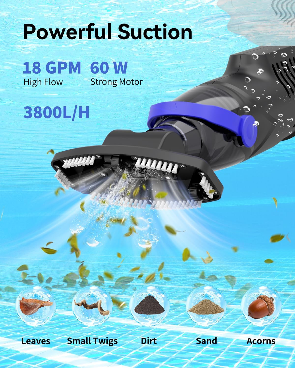 2026 Upgraded Pool Vacuum for above Ground, 18 GPM Powerful Suction Cordless Poo
