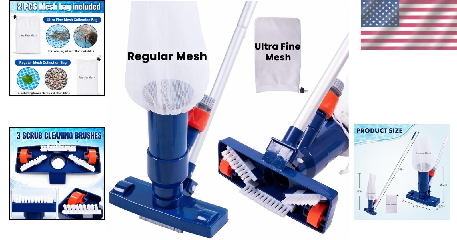 Effortless Pool & Spa Cleaning – Upgraded Vacuum with Fine Mesh Collection Bags