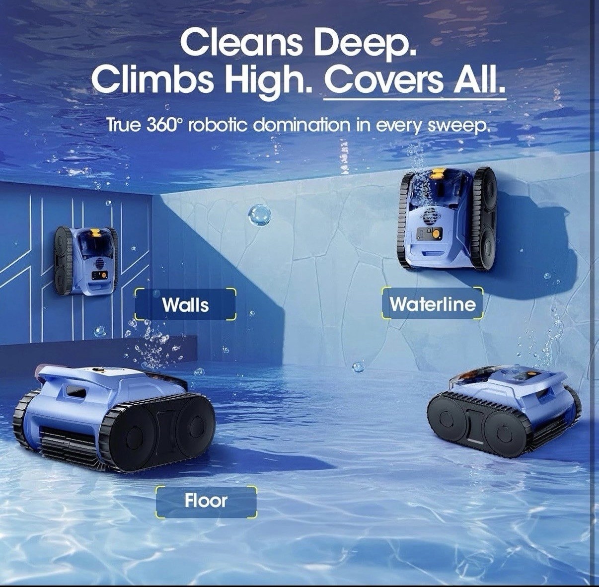 RERIOU SAT20 Robotic Pool Vacuum, Cordless, Wall & Floor Cleaner