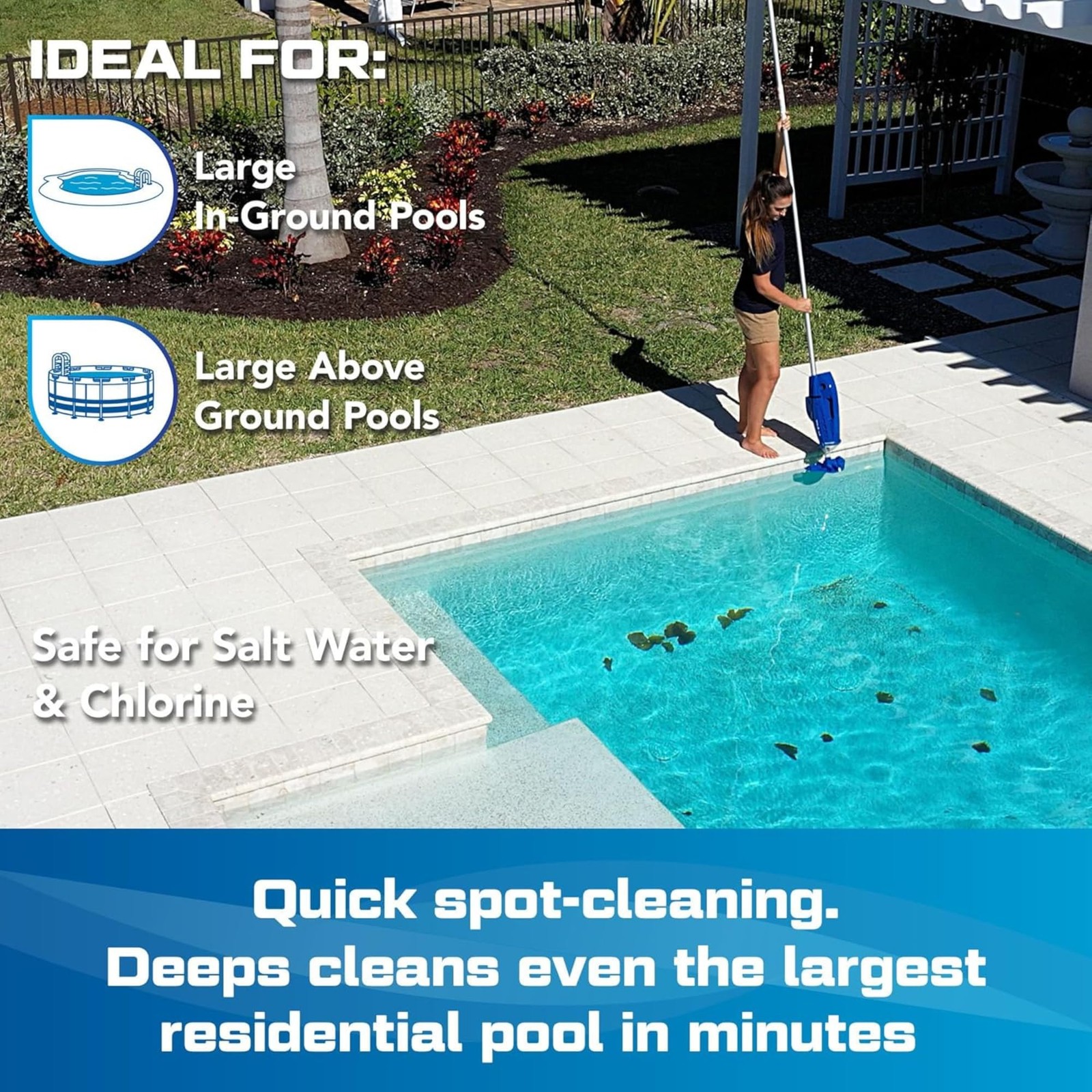 Millennium Cordless Pool Vacuum for Above Ground Pools w/Pole Set, High Capac…