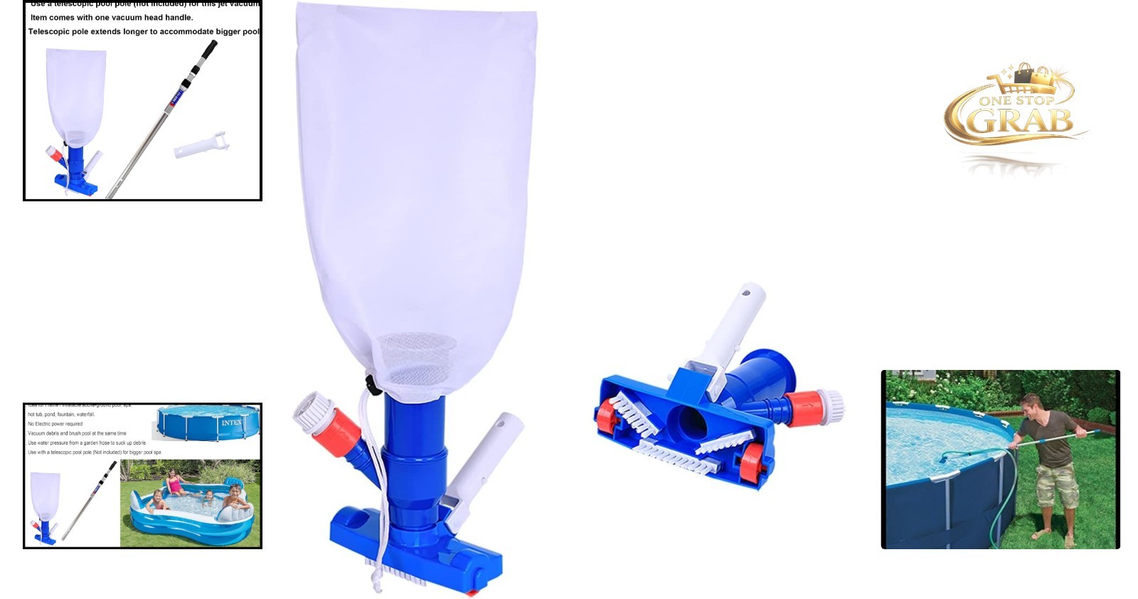 Blue Pool Spa Jet Vacuum Cleaner with Brush for Above Ground Pools
