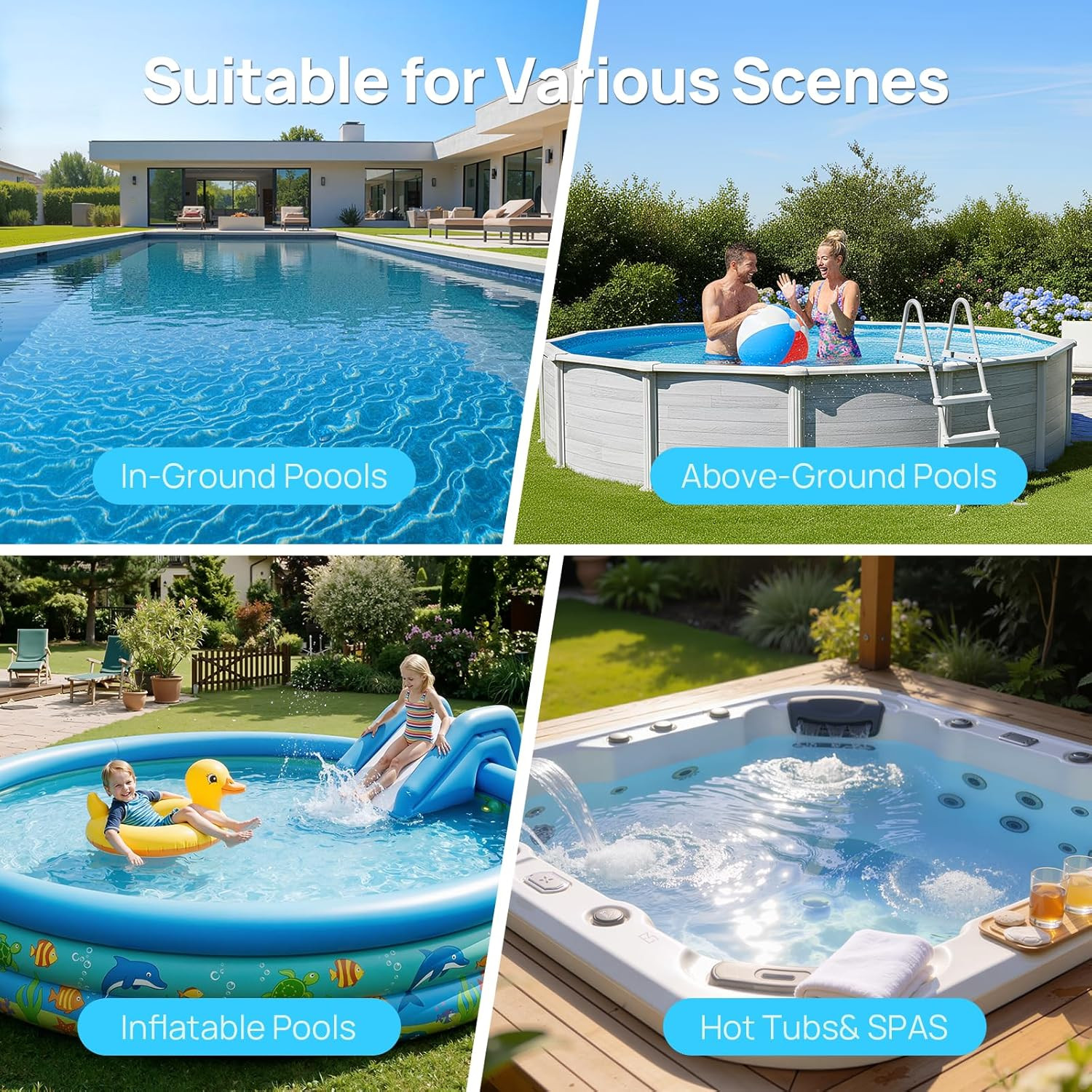 Pool Vacuum for above Ground & Inground Pool, 22 GPM Suction Handheld Cleaner wi