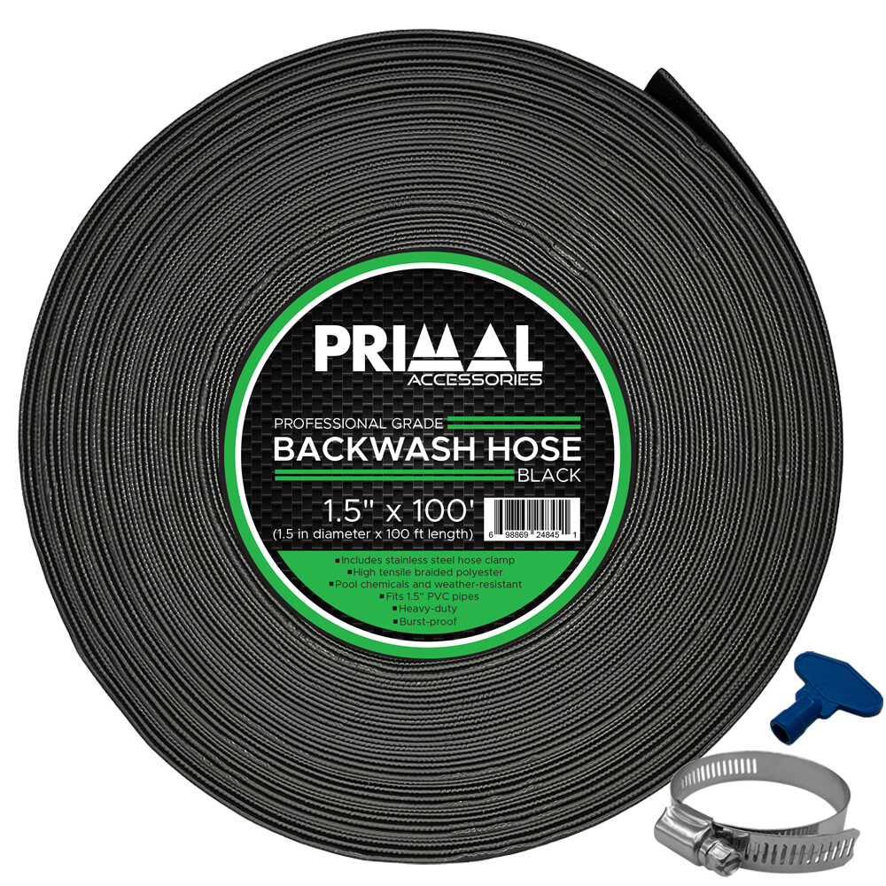 Primal Accessories Backwash Hose 1.5 in x 100 ft Black Commercial Grade 43.5 psi
