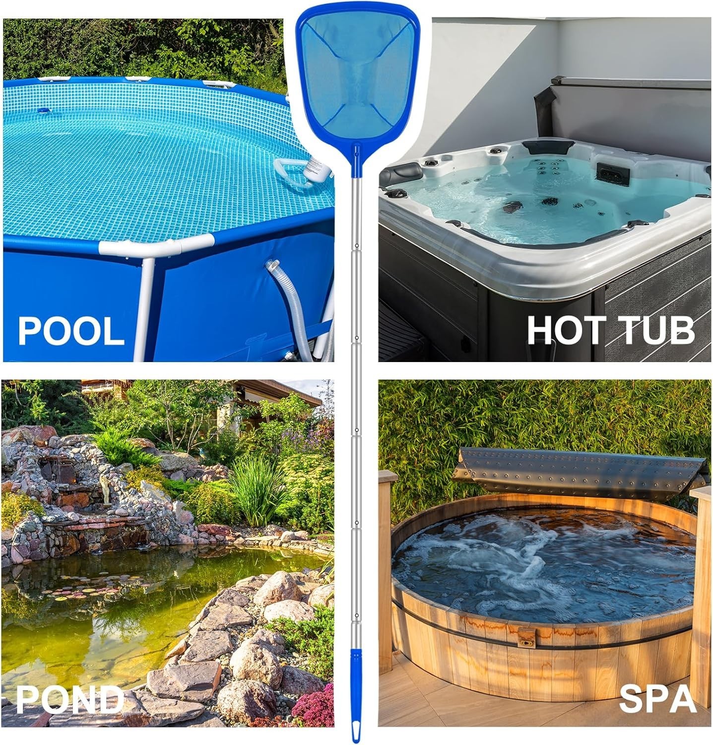 Professional-Grade Pool Skimmer Net – 2.6-5.7 ft Telescopic Pole for All Pools