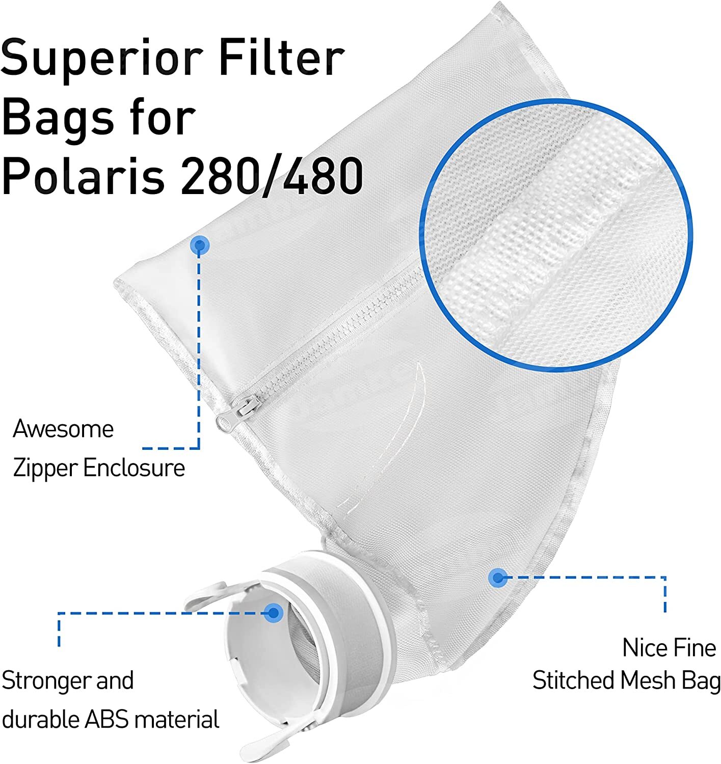4-Pack Pool Cleaner Bags All Purpose Filter Bag for Polaris 280 480 Part K13 K16