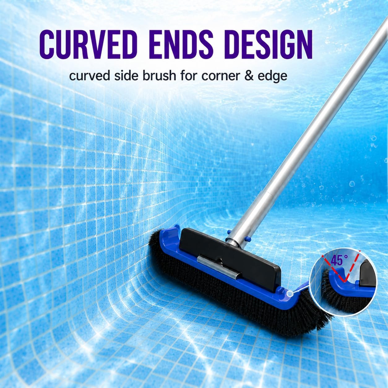 17.5&Prime; Pool Brush Head, Curved Swimming Pool Cleaning Brush with Reinforced Alumi
