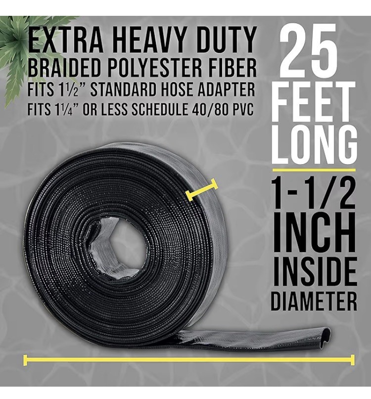 U.S. Pool Supply Black Rhino 1-1/2&Prime; x 25&prime; Pool Backwash Hose with Hose Clamp