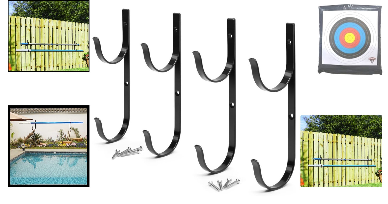 Durable Heavy-Duty Pool Pole Hangers – Multi-Functional 4pc Black Aluminum Set