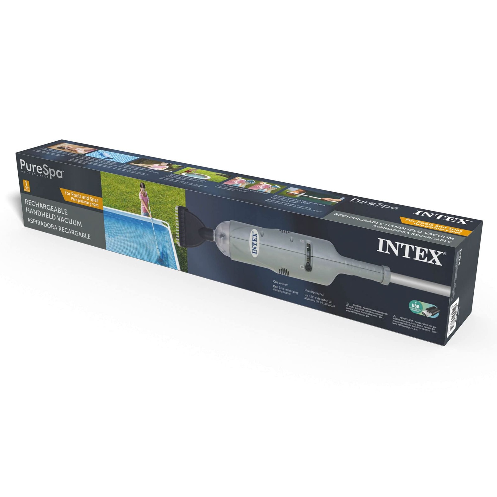 INTEX Rechargeable Handheld Pool Vacuum Cleaner with 94” 39&Prime;, Gray