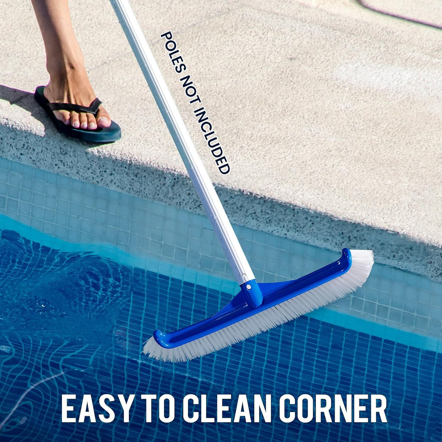 18&Prime; Pool Brush Head Strong Bristle & EZ Clip Curved Ends Tiles & Floors Cleaning