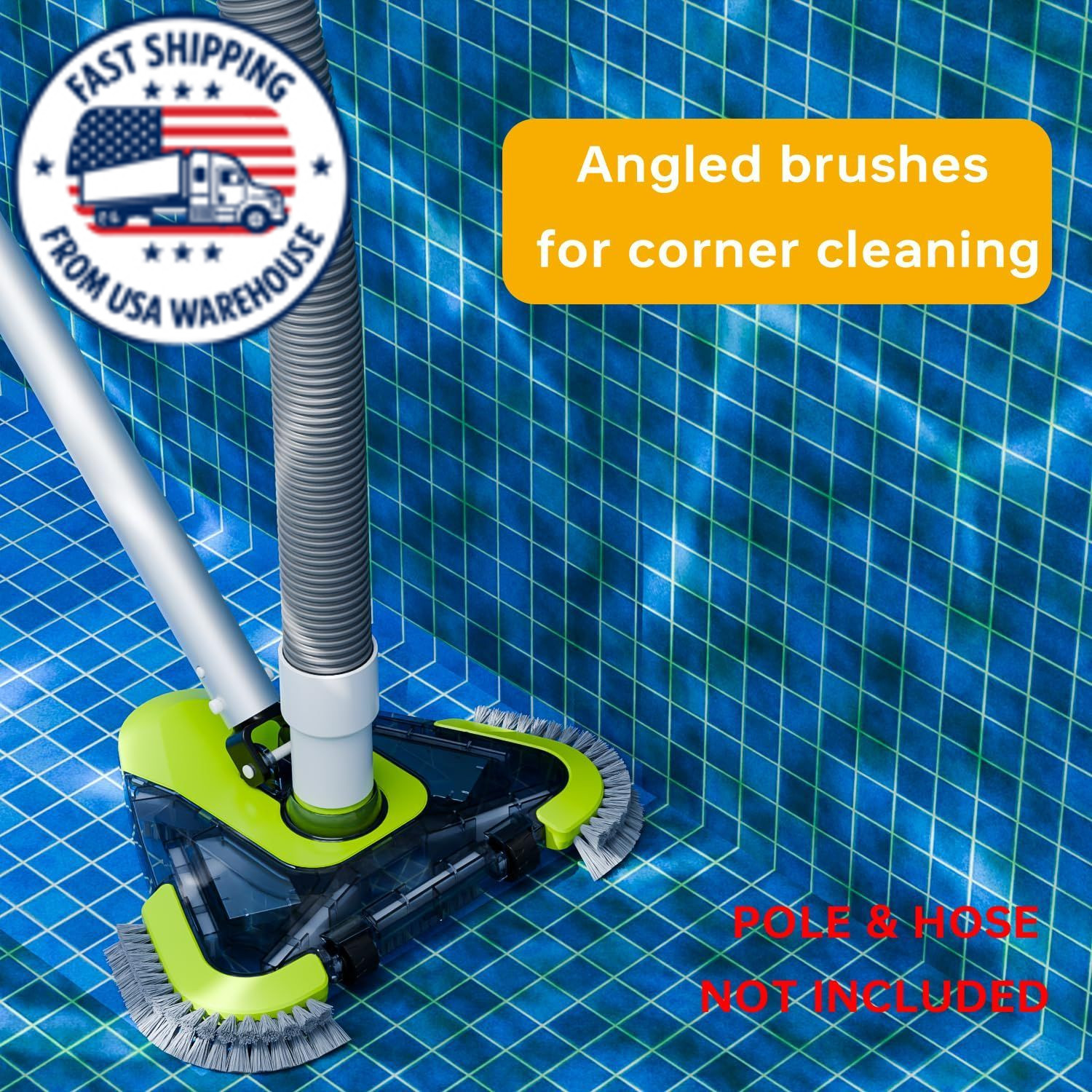 Upgrade Pool Vacuum Head with Wheels & Side Brushes, Universal Green
