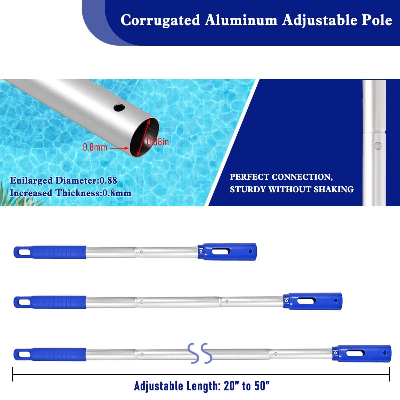 Swimming Pool Cleaning Kit with 14&Prime; Brush, 50&Prime; Pole & Fine Mesh Skimmer Net