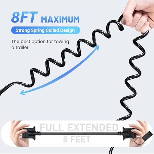7.5ft 4 Pin Flat Trailer Wire Extension, Coiled Cable – 4 Way Vehicle &
