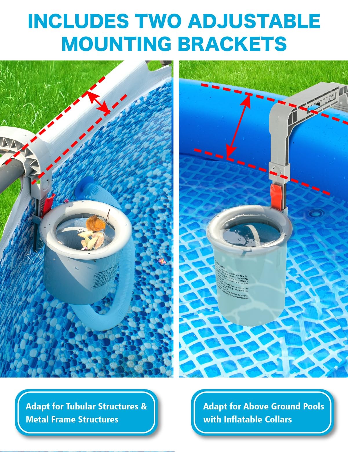Above Ground Pool Skimmer with 5 Socks, Wall Mount, Hose & Basket, Filters