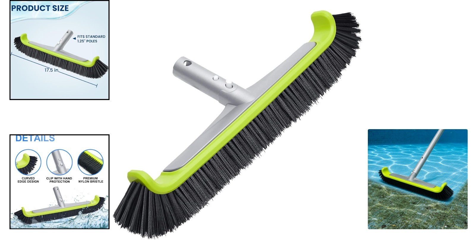 Heavy-Duty 17.5&Prime; Pool Wall Brush with Reinforced Aluminum Handle