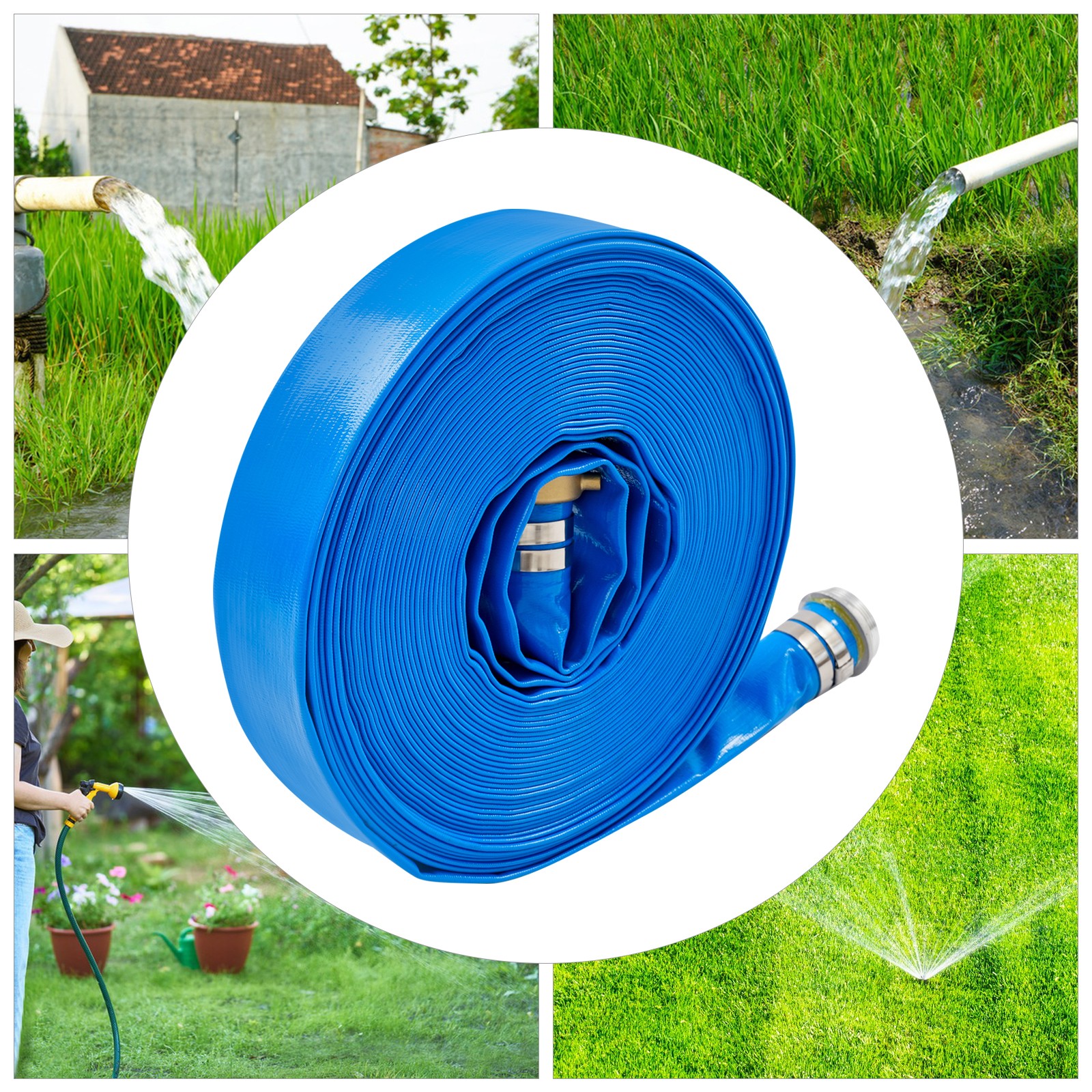 2&Prime; x 100 ft Lay Flat Water Discharge Hose Backwash Hose for Swimming Pools