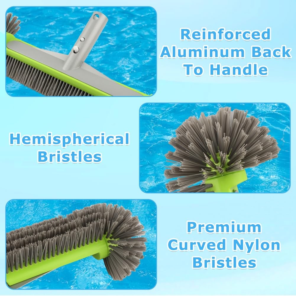 3PCS Pool Cleaning Kit -Pool Skimmer Net, 17&Prime; Aluminum Pool Wall Brush & Hand…