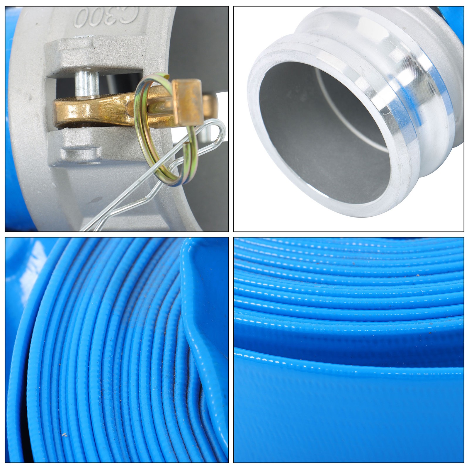 3&Prime; x 50ft Blue PVC Irrigation Discharge Hose W/Aluminum Connectors for Pools