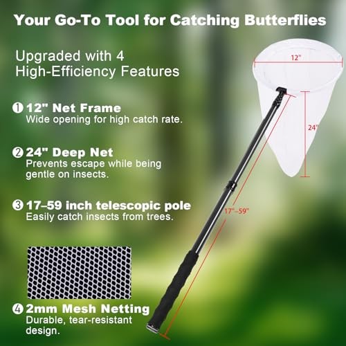 Butterfly Net with Carbon Fiber Telescopic Pole, 28&Prime;~71&Prime; Adjustable |