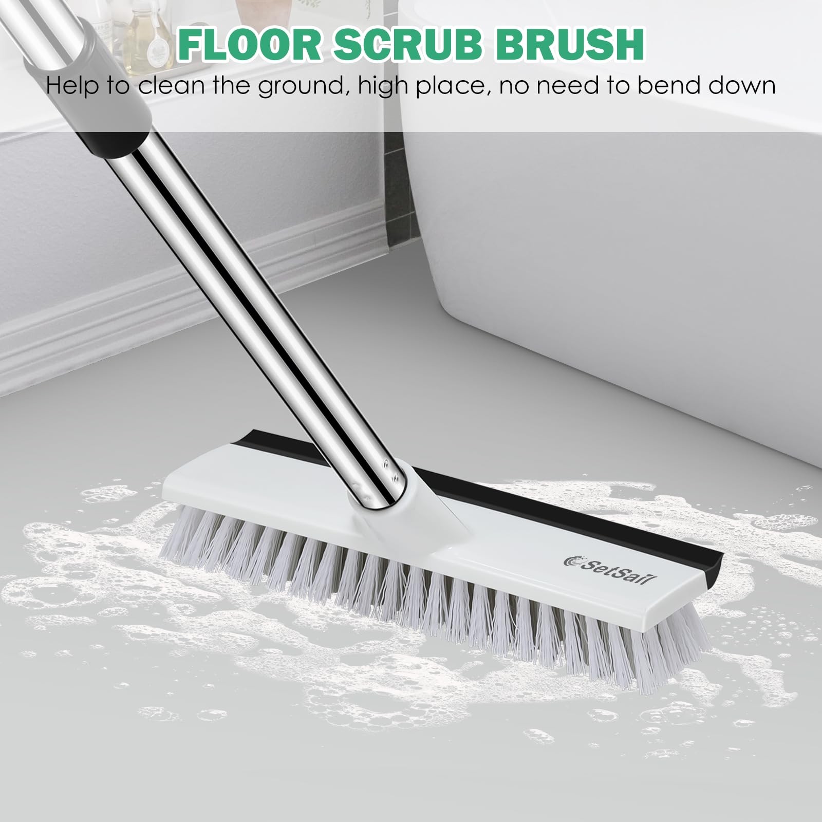 Adjustable Floor Scrub Brush with Stiff Bristles for Shower, Bathroom, Kitchen