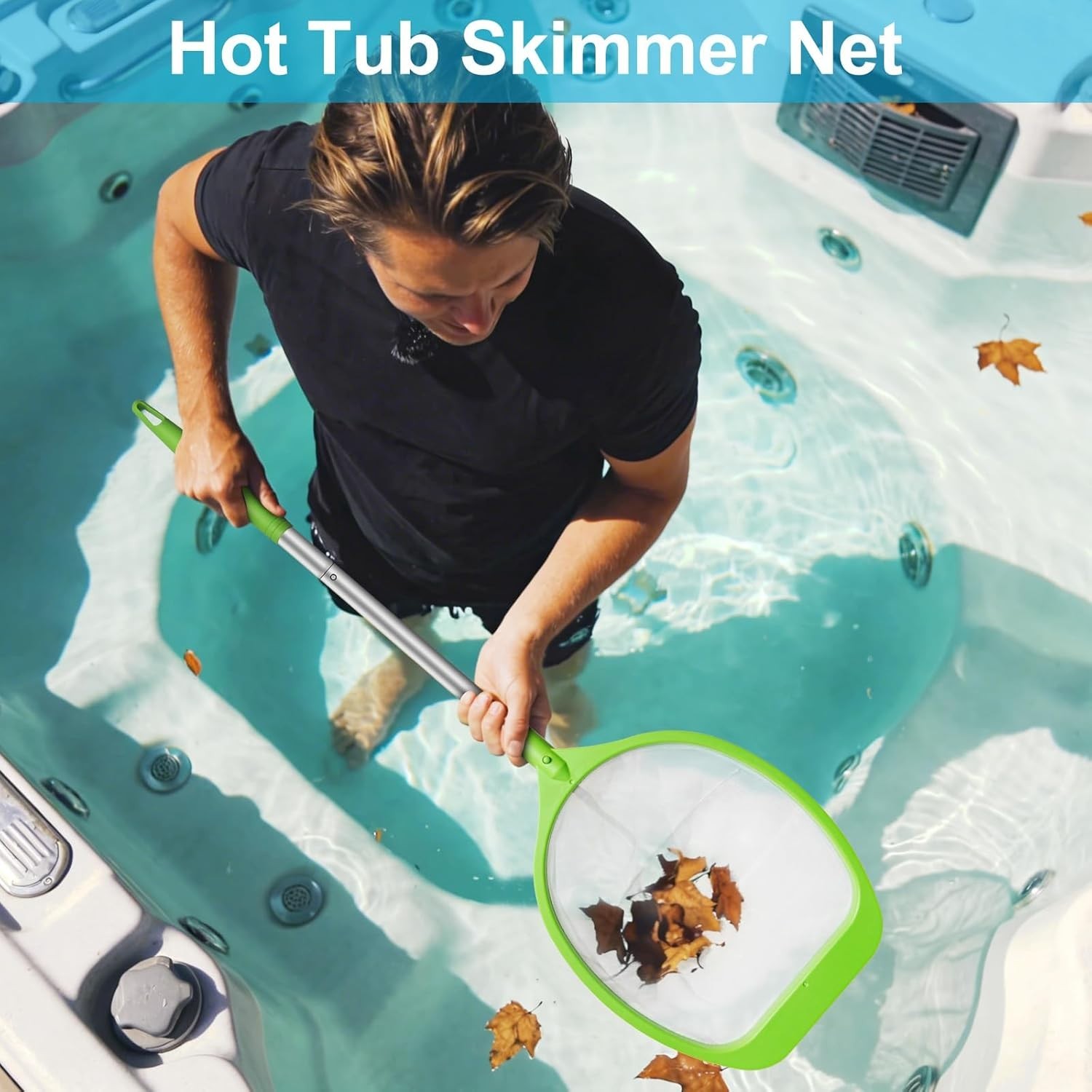 Hot Tub Skimmer Net with 26 inch Aluminum Handle Deep Fine Mesh Small Pool Cl…