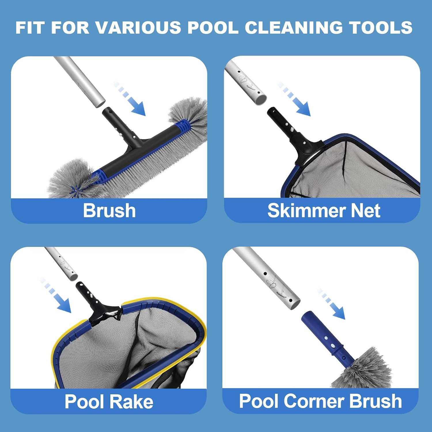 Poolvio 5-In-1 Pool Cleaning Kit – Includes Semi-Deep Skimmer Net, Aluminum Leaf