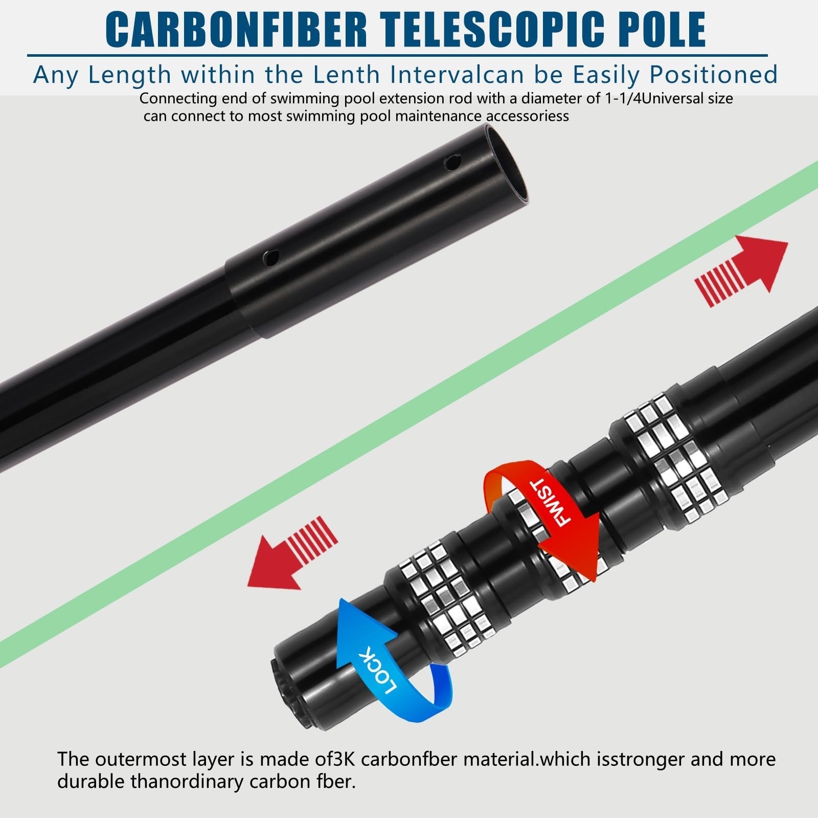 Telescopic 15ft Carbon Fiber Pool Cleaning Pole – Lightweight, Adjustable, Easy