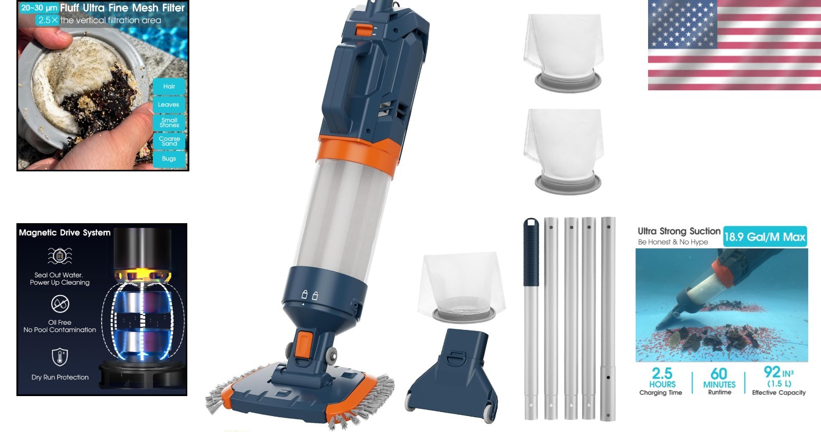 Aqua Fysh AQ70 – Cordless Pool Vacuum with 25 Micron Filter