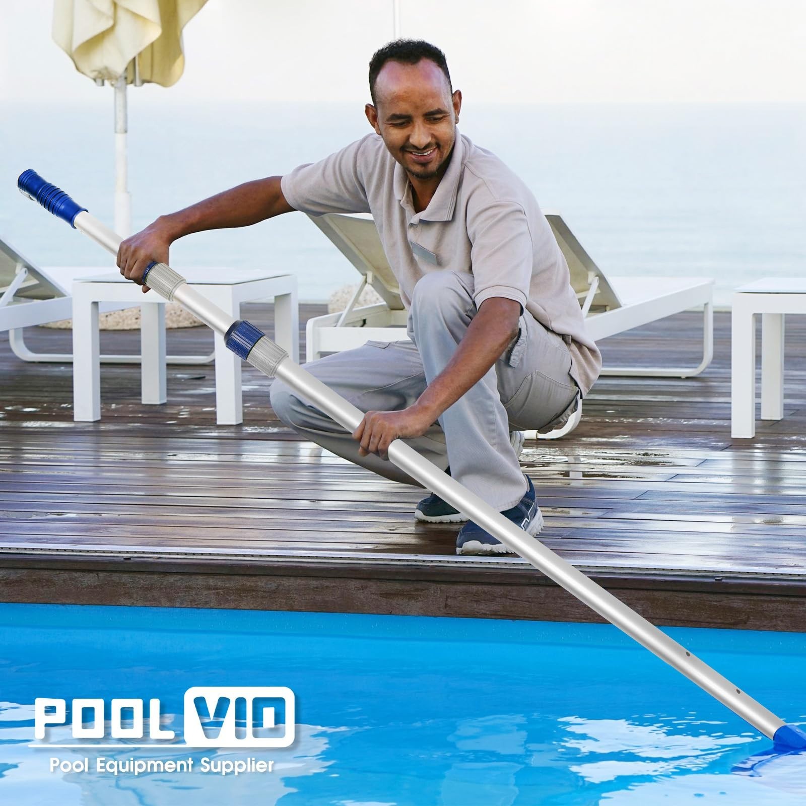 12FT Adjustable Telescopic Pool Cleaning Pole – Aluminum Skimmer Net & Vacuum He