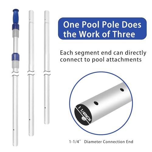 15 FT Telescopic Pool Pole – Adjustable 3 Piece Aluminum Pool Skimmer 15 Foot