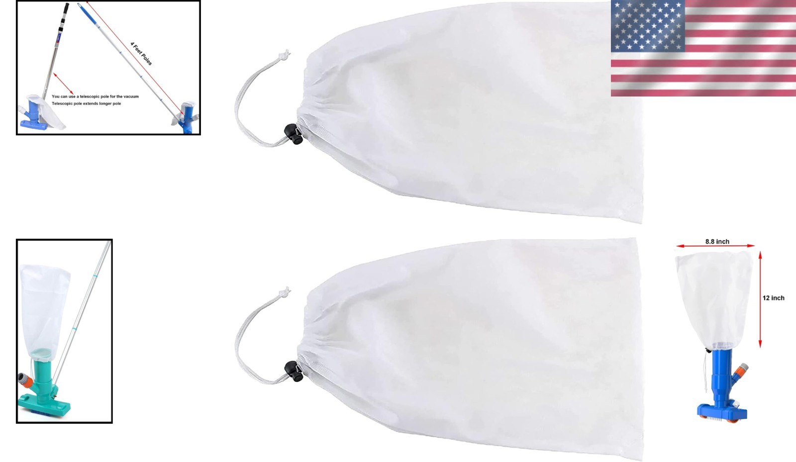 Lightweight Portable Replacement Bags for Pentair Mini Vac – 2 Pack of Fine Mesh