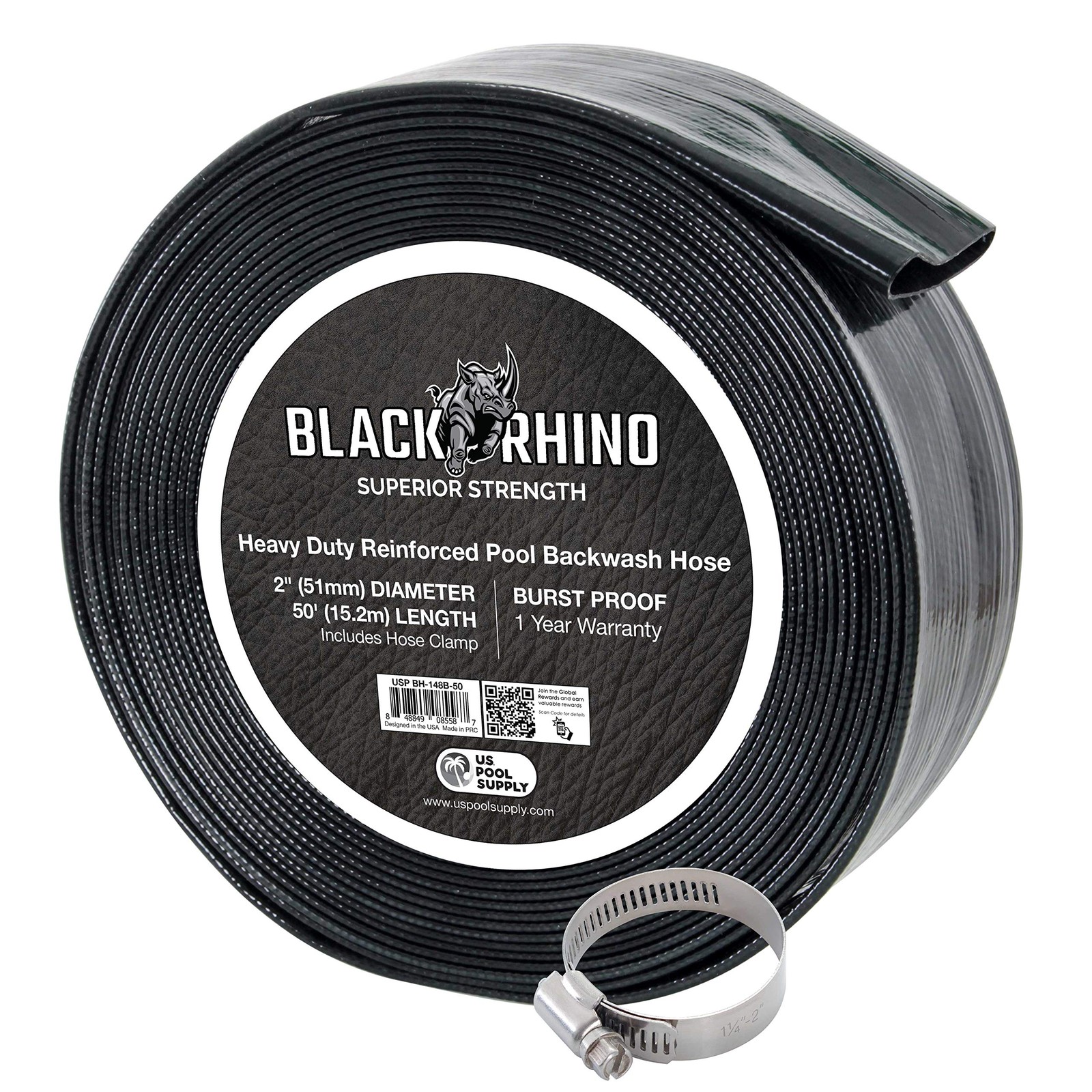 U.S. Pool Supply Backwash Hose 2 Inch Diameter x 2 inch x 50 Feet, Black