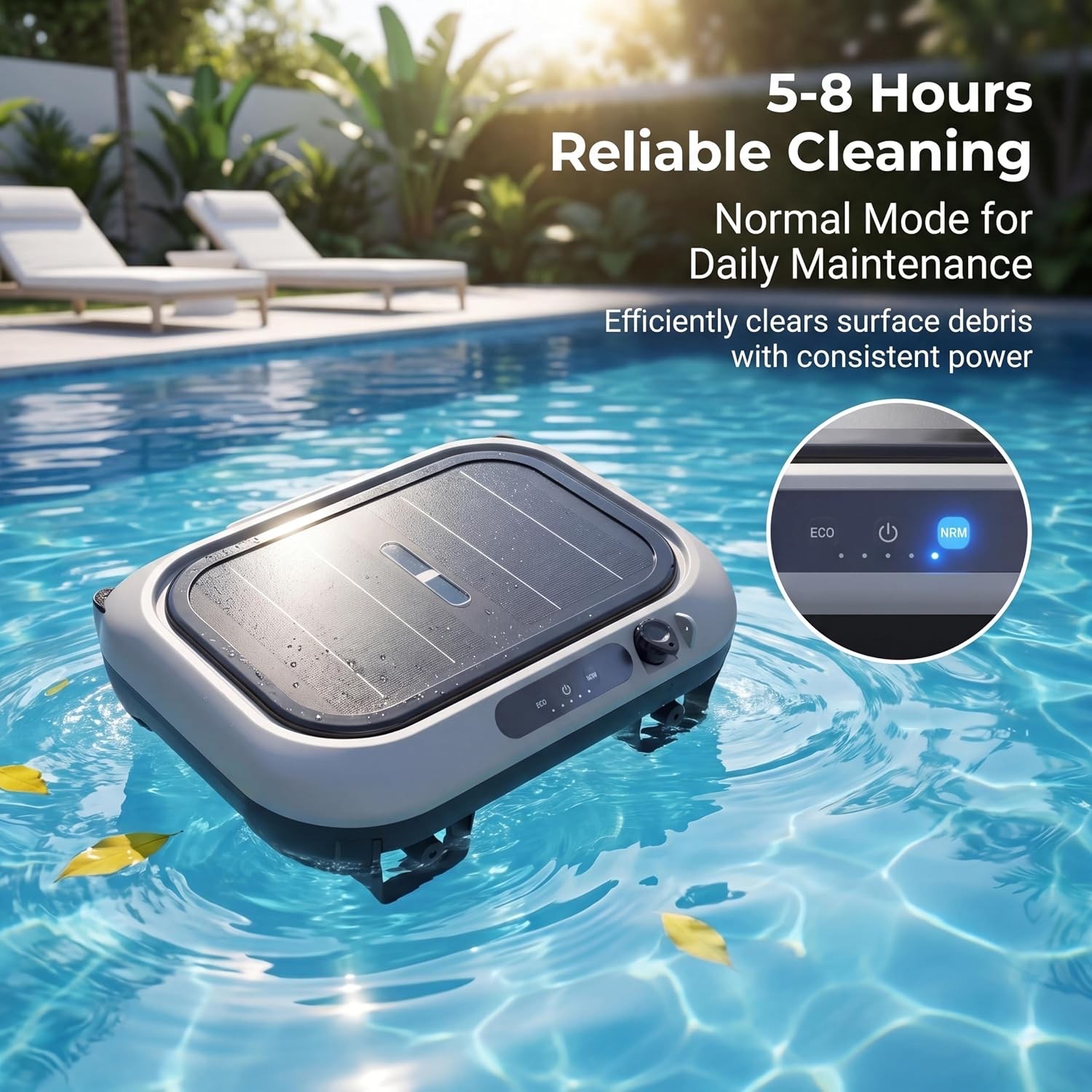 Cordless Solar Powered Robot Pool Skimmer, 150 Minute Runtime, 180-Micron Filter
