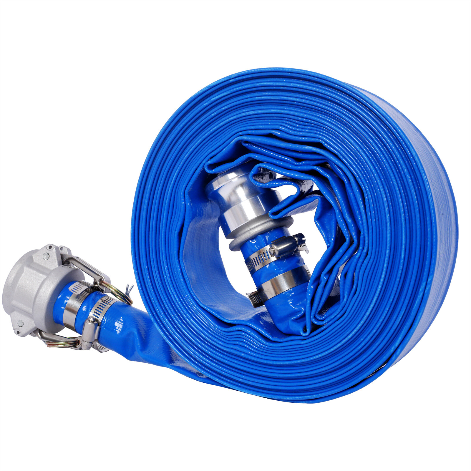 Discharge Hose 1.5&Prime;x 50FT PVC Lay Flat Hose Backwash Drain Hose with Clamp Lock