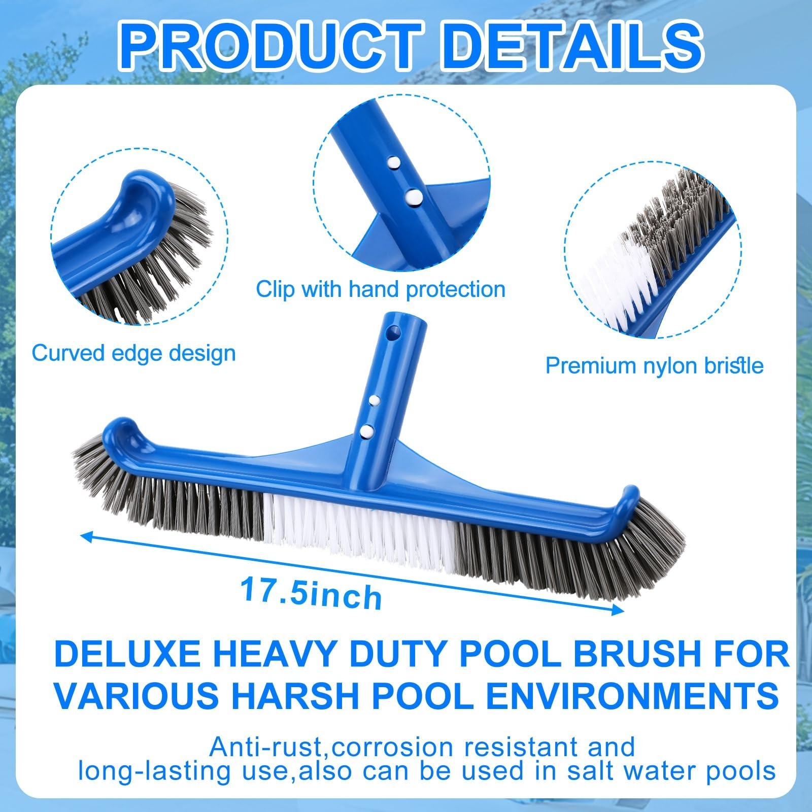 4 Pcs Pool Cleaning Kit – Vacuum Head, 30ft Hose, Bristle Brush & Pole for Ingro