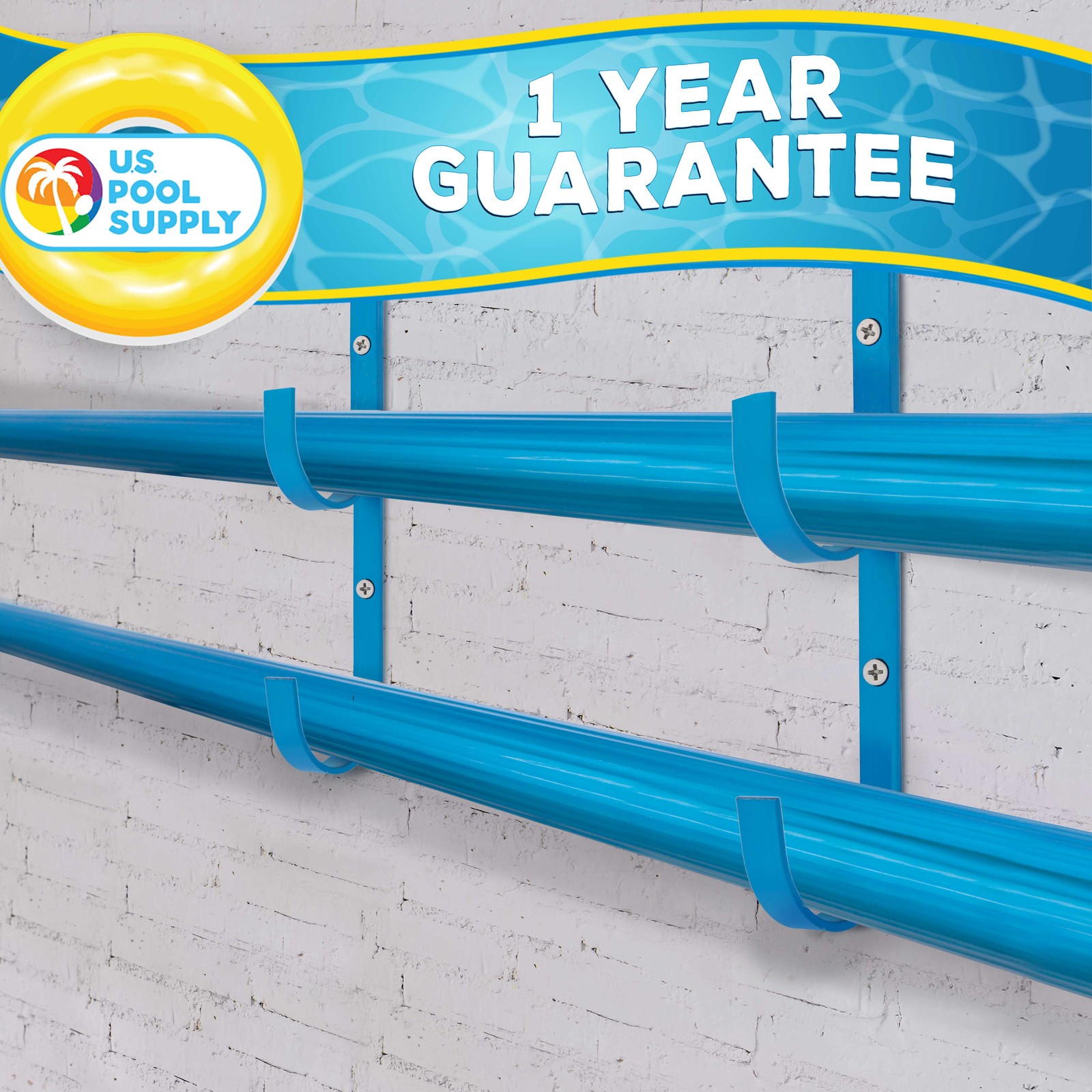 U.S. Pool Supply Set of 2 Blue Aluminum Pool Hangers for Telescopic Poles, Nets