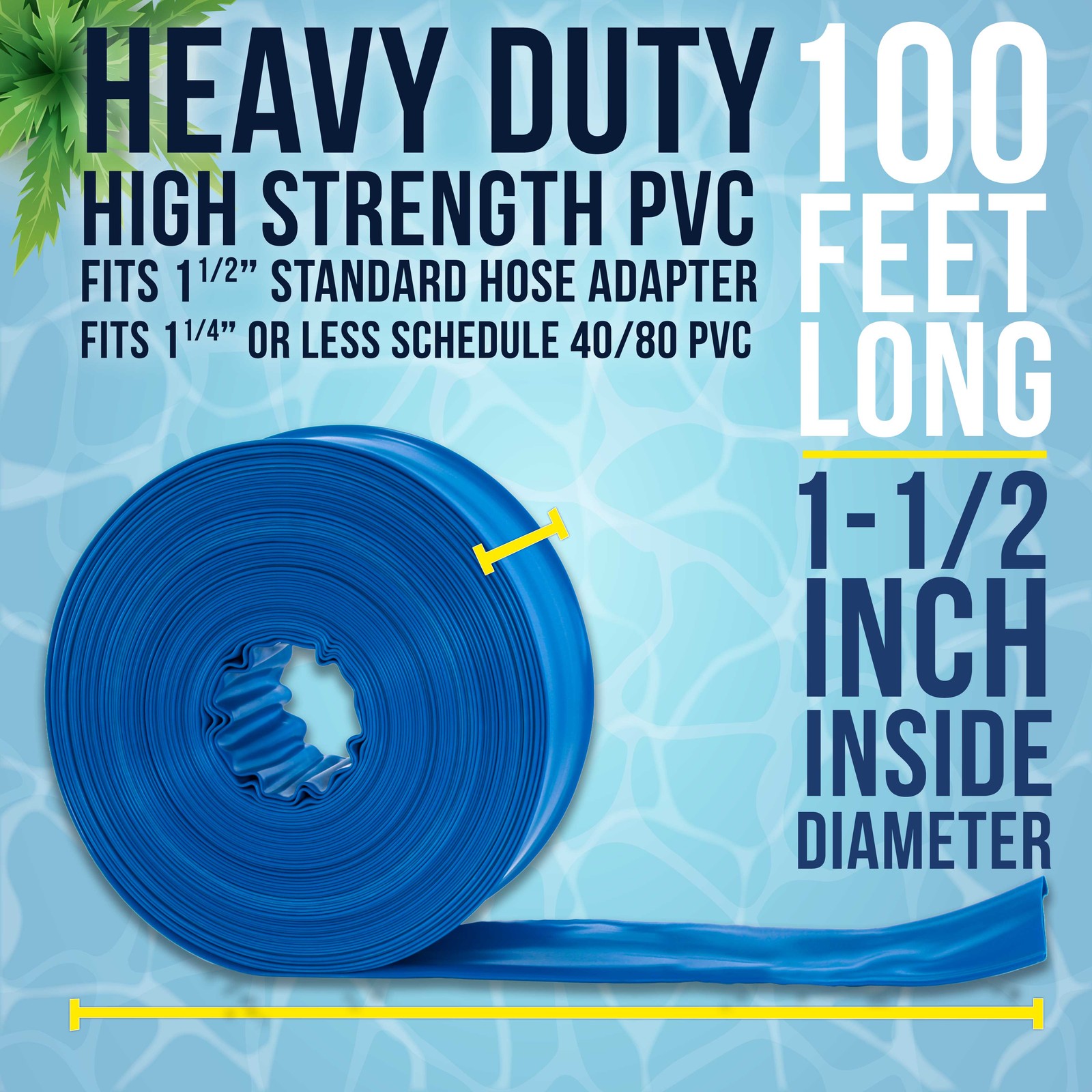 1-1/2&Prime; x 100&prime; Heavy Duty Blue Swimming Pool Backwash Hose & Clamp, Discharge