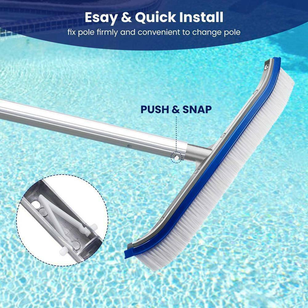 18&Prime; Curved Wall Floor Brush w/Aluminum Handle for In/Above Ground Swimming Pool