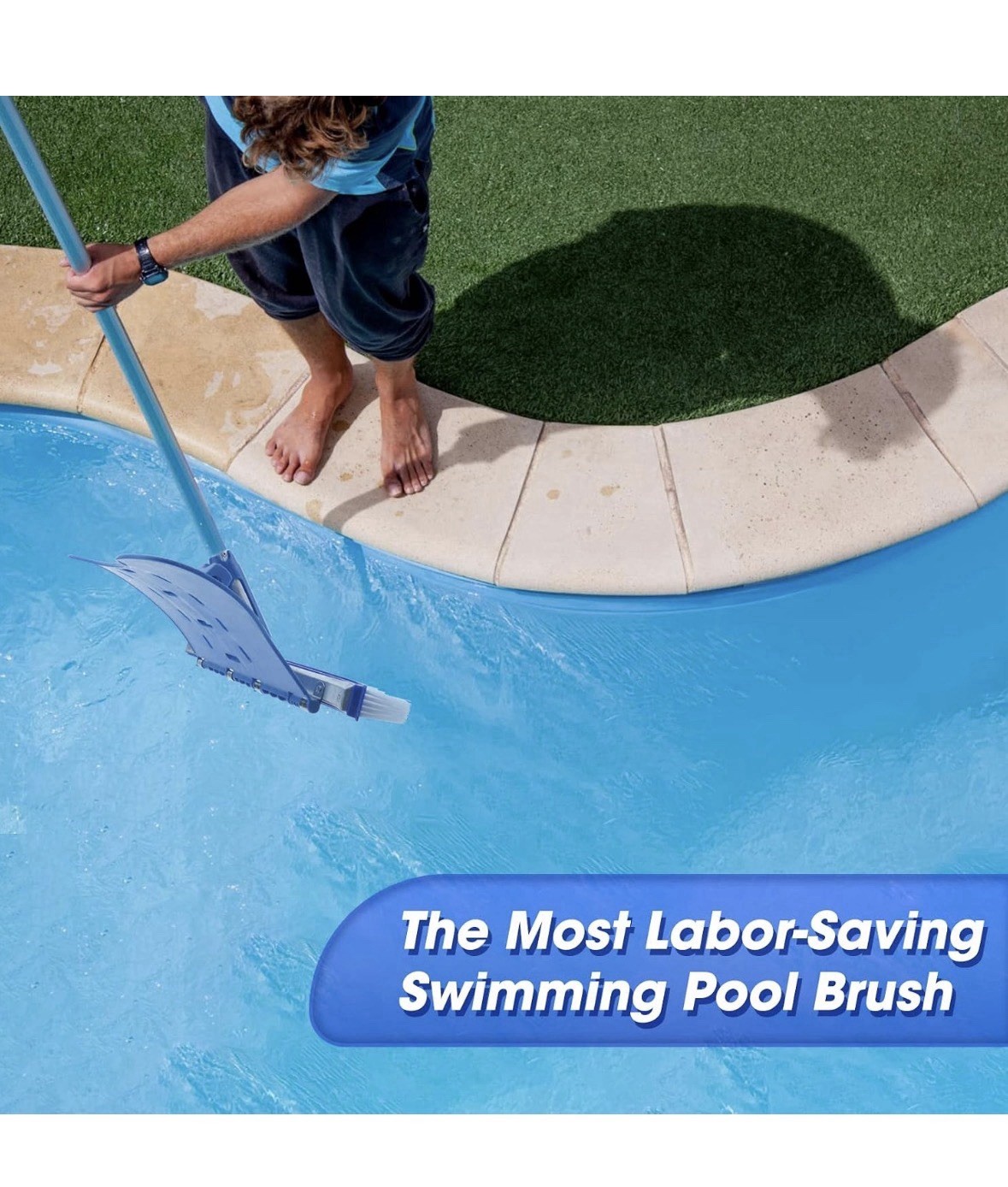 Pool Brush with Brush Tail for Cleaning Pool Walls Using Water Pressure