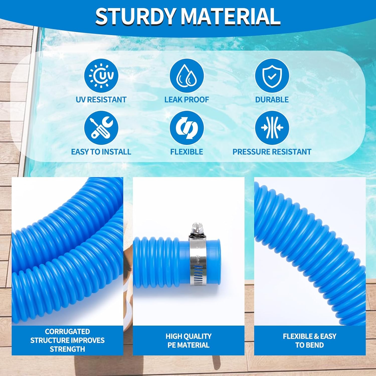 2 Pack 1.25&Prime; x 59&Prime; Pool Pump Hoses with Clamps for Intex Coleman Bestway Pools