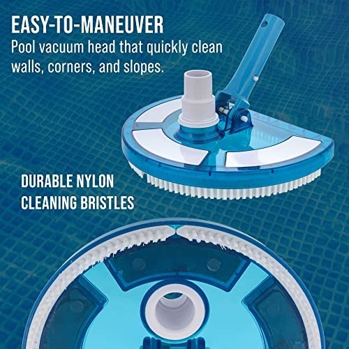 Weighted Pool Vacuum Head 10.5 Inch Curved Half Moon Blue Nylon Bristles Above