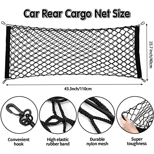 2 Pcs Car Rear Cargo Net, Adjustable Elastic Mesh Cargo 43.3 x 15.7 Inches