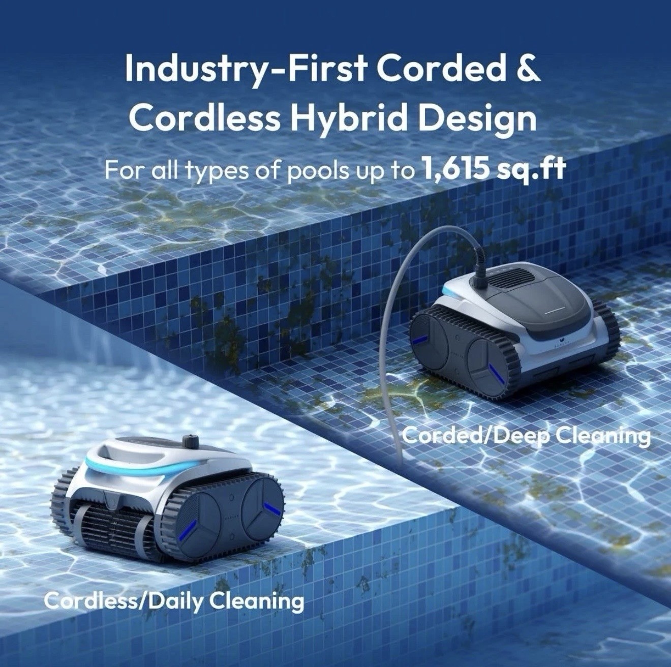 Bublue C20H Robotic Pool Cleaner Hybrid Corded/Cordless, 5200mAh, 2906 GPH, AI …