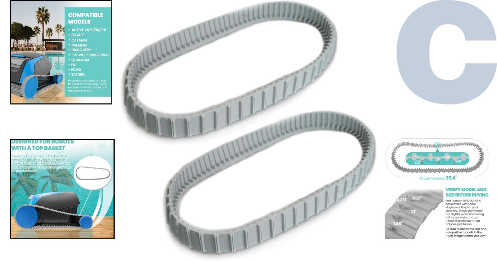 Durable 2 Pack Gray Tracks for Dolphin Robotic Pool Cleaners – Part 9983152-R2